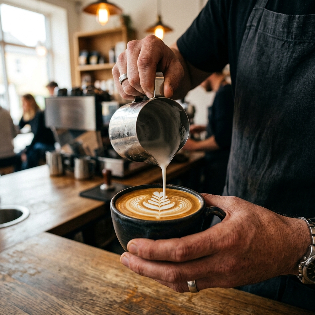 Pouring detailed latte art
